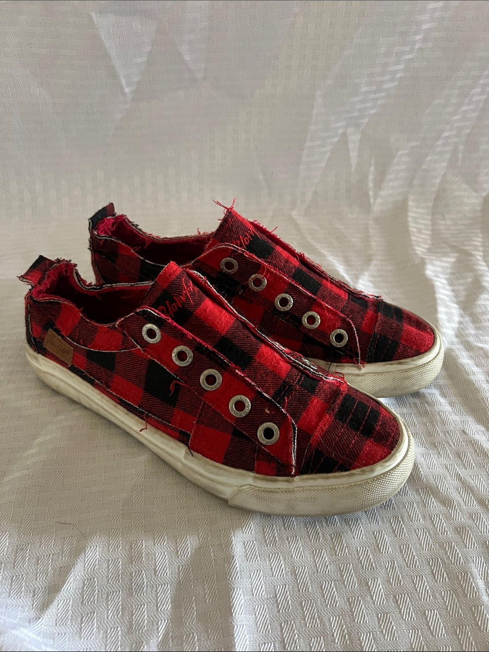 Women’s Red Plaid Slip-On Sneakers